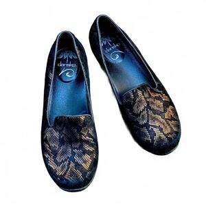 Dansko Olivia Black Leather with Bronze Print Slip On Shoes ~ Size 8